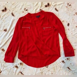 INC (International Concepts) red crossbody blouse w/ zipper pocket accents Sz L